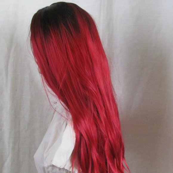 Ladies Synthetic Black & Bright Red Highlights Long Layered Wave Wig 27" - Picture 2 of 6